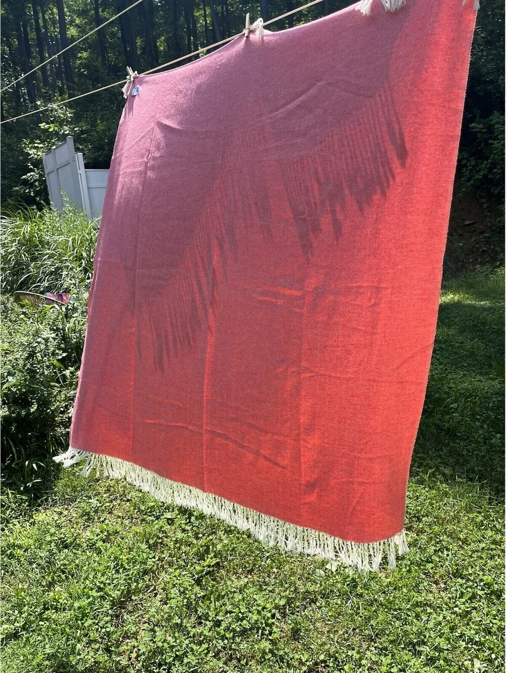 VTG Lands Downunder Pink Herringbone Throw Blanket Italy Fringe 50x53” Cashmere